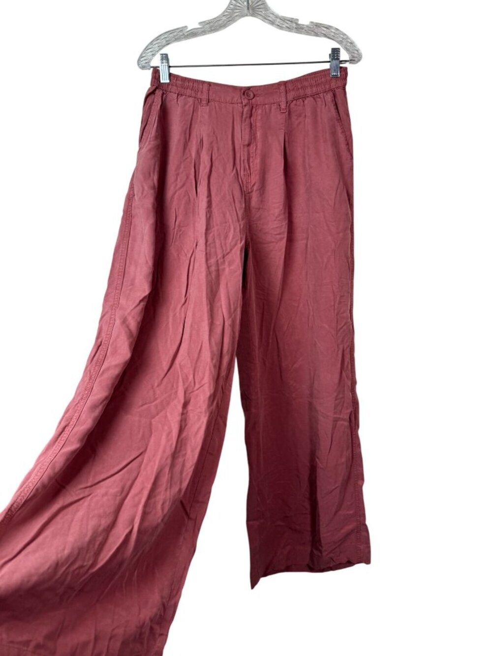 Aerie Womens Wide Leg Pants size Medium Rose Pink 100% Lyocell Elastic Waist